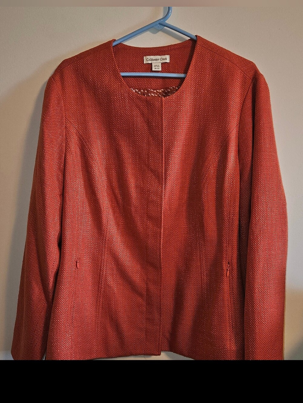 Coldwater Creek Women's Orange Textured Collarless Blazer Size 20-22 NWOT